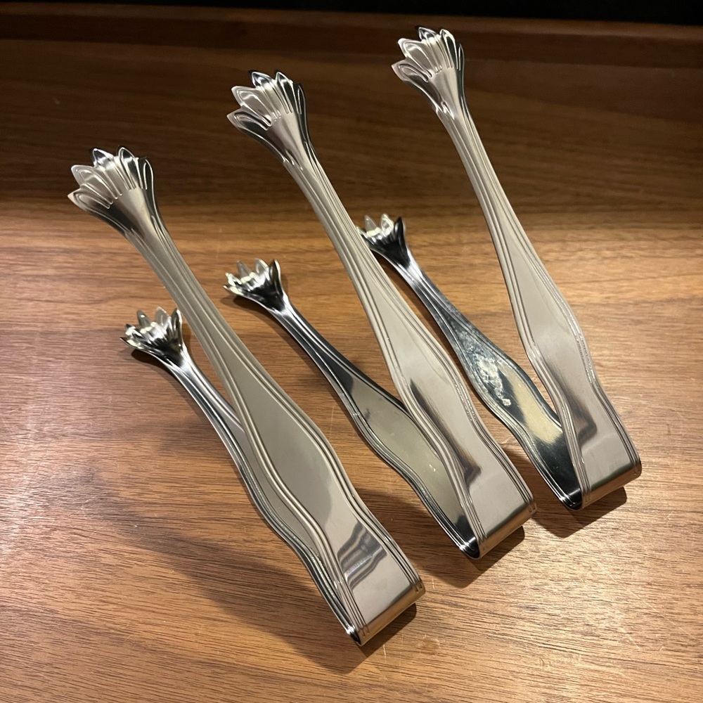 3 American Metalcraft Mirage 6" Stainless Steel Ice Tongs